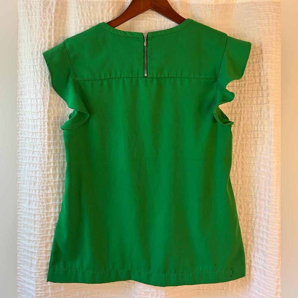 J. Crew Emerald Green Ruffle Sleeve Top - Picture 3 of 5
